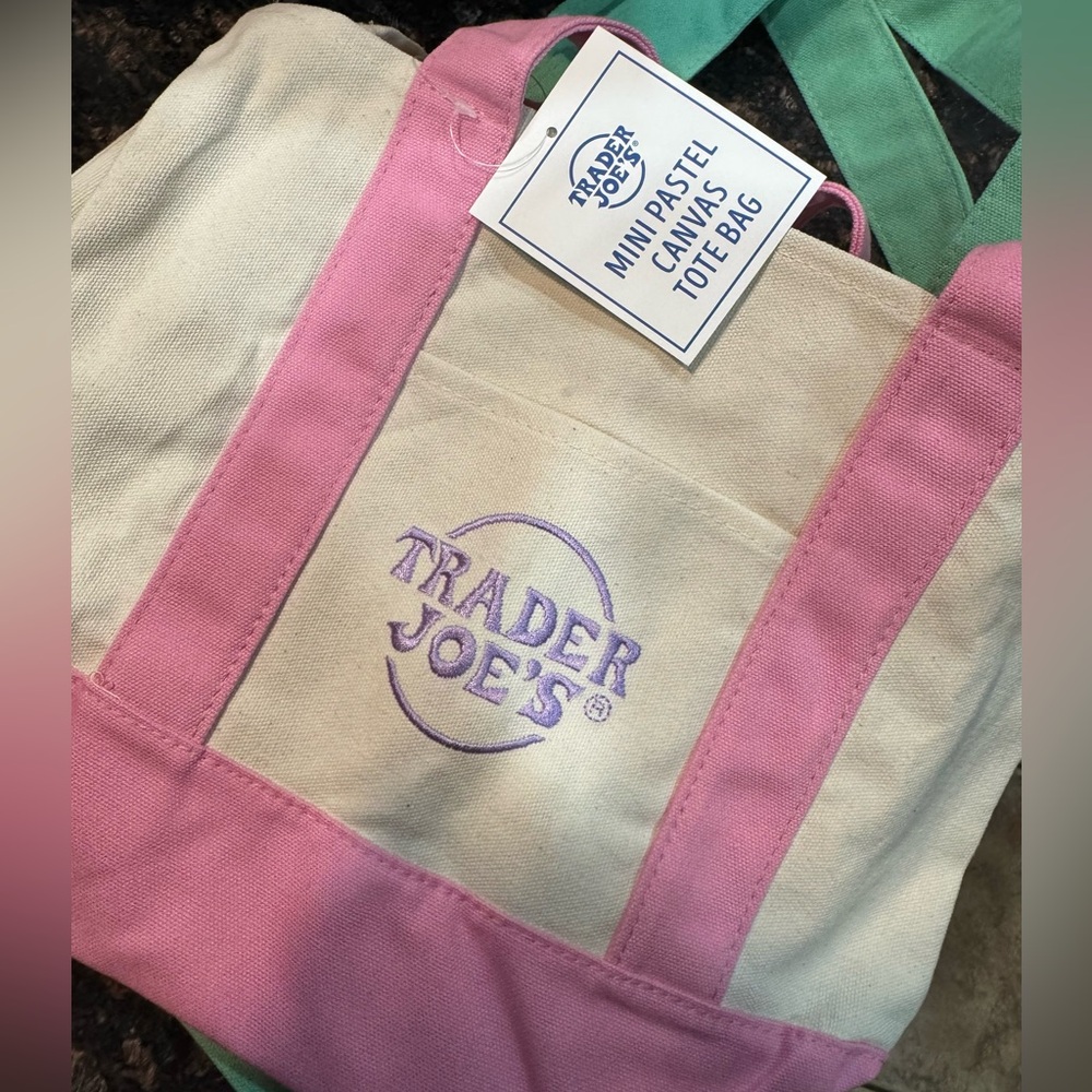 Pink and Cream mini Canvas Tote Bag Trader Joes